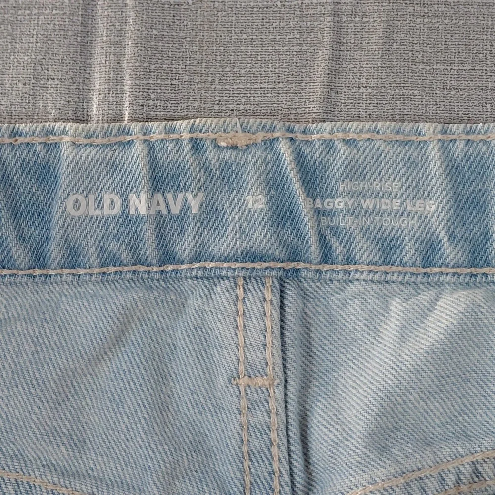 Old Navy High Rise Baggy Wide Leg Built In Tough Jeans Youth 12 Light Wash Denim